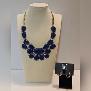 Mika Navy Blue and Gold Tone Necklace With INC Earrings